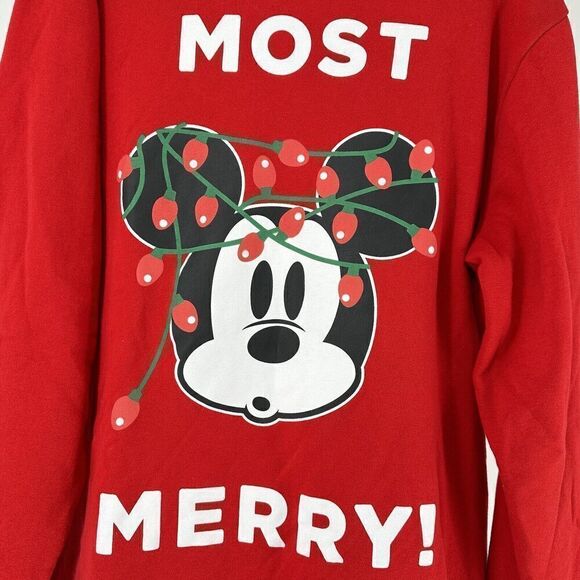 Disney Mickey Mouse Christmas Sweatshirt Mens Size XL Red Christmas Light Mickey - Picture 2 of 10